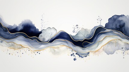 Abstract Navy and gold marble texture with gold splashes, navy luxury background, Natural luxury abstract fluid art watercolor in alcohol ink technique, Generative AI