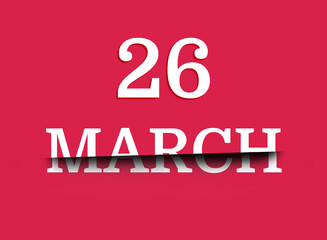 26 march calendar date white, cut in half. Viva magenta background, trend color 2023