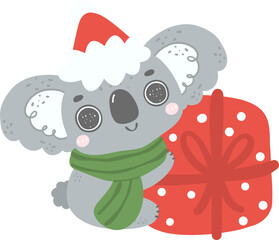 Cute Christmas Koala with Santa Hat cartoon illustration