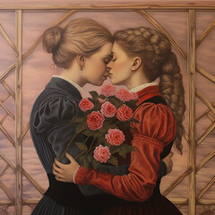 Zwei Frauen küssen sich - Vintage Kleidung