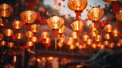 Chinese New Year hanging lanterns. Celebration of Lunar New Year Festival.