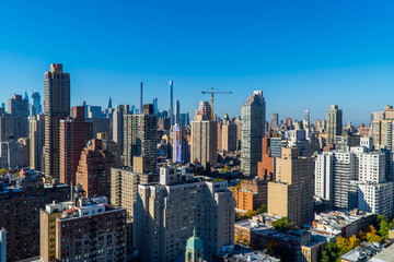 Fototapeta na wymiar Aerial panoramic view of the skyline of Manhattan on the Upper East Side in New York City 