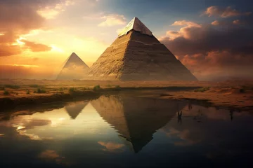 Poster Surreal landscape of the Egyptian pyramids. Generative AI © Marisela
