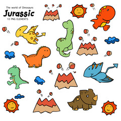 Set of animals. Jurassic Animals Collection. Pngs Collection. Hand drawing set. dinosaur collection. © hellomonday
