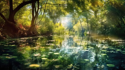 lake sunshine heaven pond landscape illustration nature background, reflection horizon, view colorful lake sunshine heaven pond landscape