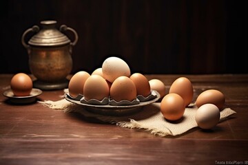 Eggs on a table. Generative AI