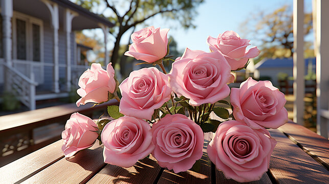 pink roses in a garden HD 8K wallpaper Stock Photographic Image 