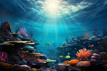 Obraz na płótnie Canvas Tropical Scenery Underwater Diving With Marine Life