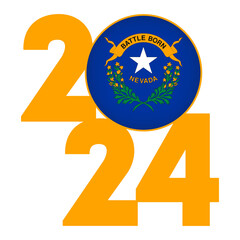 2024 banner with Nevada state flag inside. Vector illustration.