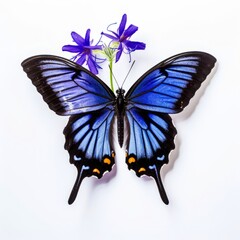 Blue Butterfly Perched on Delicate Purple Blossom
