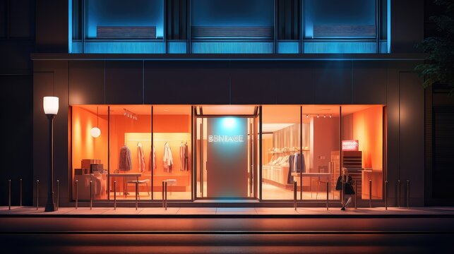 Design Bright Building Shop Background Illustration Front Facade, Street Store, Mall Mockup Design Bright Building Shop Background