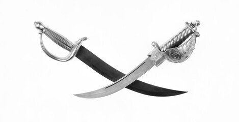 crossed pirate swords isolated on white background