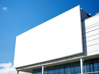 Fototapeta premium Modern design outdoor constraction. Empty building billboard mock up template poster. Street ad exterior. Ai generative illustration