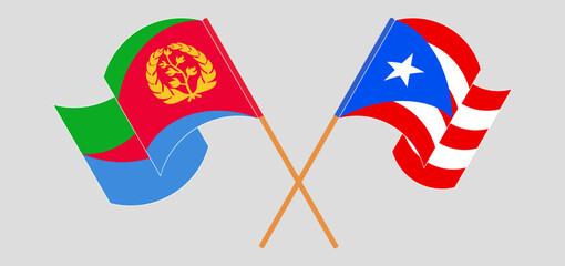 Fototapeta na wymiar Crossed and waving flags of Eritrea and Puerto Rico