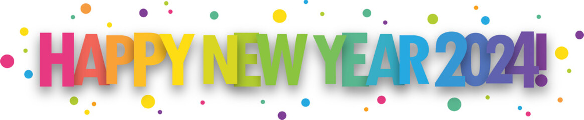 HAPPY NEW YEAR 2024 colorful vector typography banner with transparent background