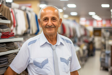 a man in a store with a tie on
