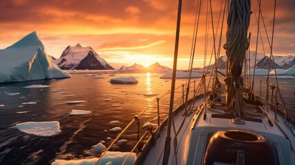 Fototapeta premium nature adventure beautiful panorama landscape illustration travel sail, boat yacht, sailboat sea nature adventure beautiful panorama landscape