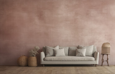 Fototapeta na wymiar Basic living room interior composition with a sofa an minimal decoration