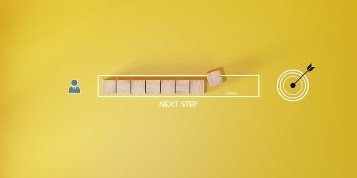 woods block step on table with icon Action plan, Goal and target, success and business target concept. Development. Completing a task and moving forward to the next step.