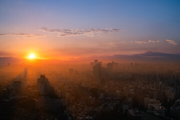 Sunset over foggy Tokyo