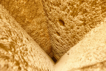 Ventilation tunnel in ancient underground city of Kaymakli. Cappadocia, Turkey