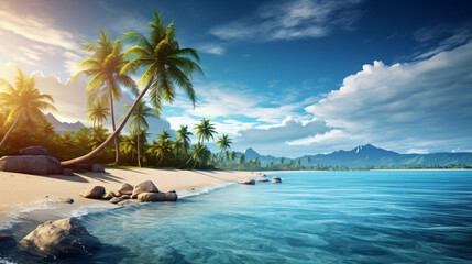 Fototapeta na wymiar Beautiful tropical island with palm trees and beach