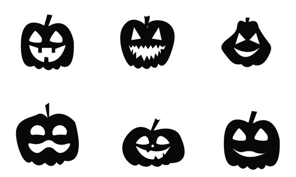 Halloween pumpkin vector .Emotion Variation. Simple flat style design elements. Set of silhouette spooky horror images of pumpkins.