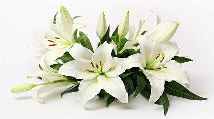 Fototapeta na wymiar Beautiful white easter lily flower bouquet isolated on white background