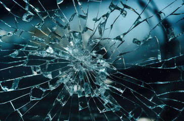 Pieces of destructed Shattered glass. Broken glass with sharp pieces.