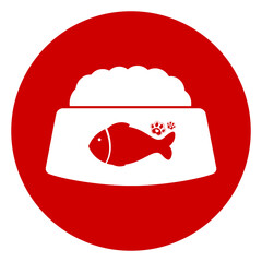 red cat food bowl circle icon and fish