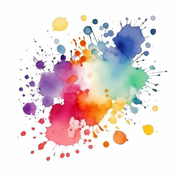 Abstract artistic multicolored paint splashes isolated on white background. Rainbow colored blots. Generative AI