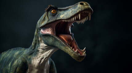 A model of a tyrannosaurus on a black background