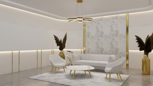 Animation Office waiting room with empty bakdrop for branding mockups. 3D illustration rendering