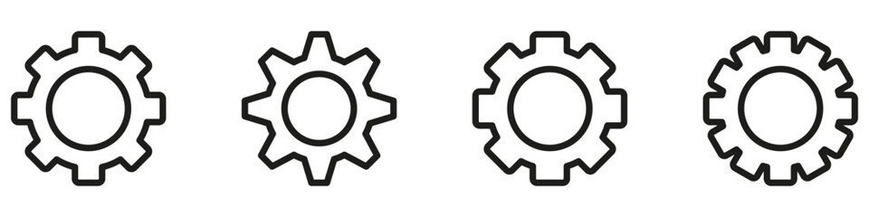Gear set. Black gear wheel icons on white background.