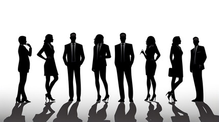 Group of silhouettes of people in suits and ties standing next to each other.