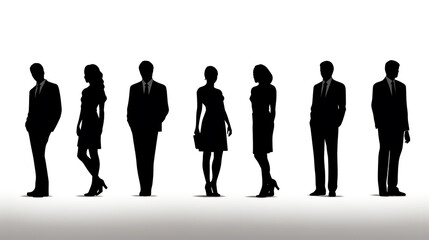 Group of silhouettes of people in suits and ties standing in row.