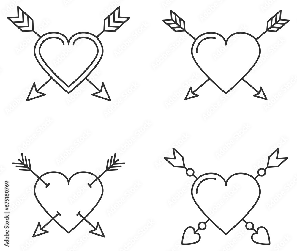 Wall mural hearts with arrows for valentine's day or wedding design