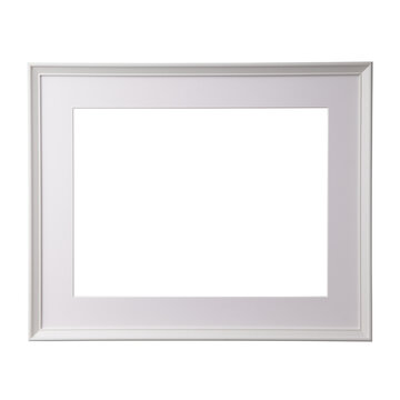 White blank picture frame, realistic horizontal picture frame. Empty white picture frame, mockup template isolated on white background.