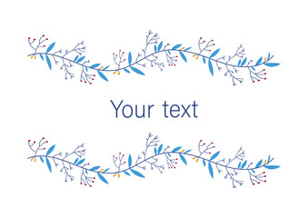 vector illustration of a frame for text with various tree branches with leaves and berries