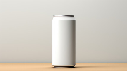 A carbonated drink can on a light background, ideal for a mockup template, in a horizontal orientation. - obrazy, fototapety, plakaty
