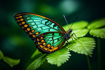 Fototapeta premium Butterfly on a green background, beautiful creature