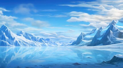 snow mountain sky north landscape illustration blue arctic, scenery water, tourism cold snow mountain sky north landscape - obrazy, fototapety, plakaty