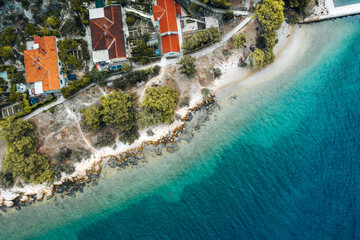 Captivating aerial shot of the Marjan coast in Croatia, showcasing the blend of lush nature and the serene Adriatic Sea.