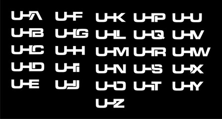 UHA, UHB, UHC, UHD, UHE, UHF, UHG, UHH, UHI, UHJ, UHK, UHL, UHM, UHN, UHO, UHP, UHQ, UHR, UHS, UHT, UHU, UHV, UHW, UHX, UHY, UHZ Letter Initial Logo Design Template Vector Illustration