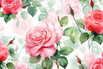 Seamless background featuring lovely watercolor stylized roses. Generative AI