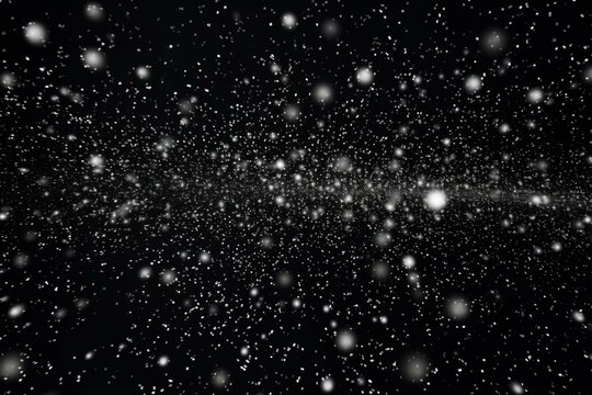 Abstract motion of stars dots snow on black background of galaxy for futuristic technology, Christmas decoration wallpaper with rotation effects. Generative AI