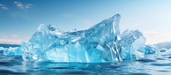 Close-up shot of a blue iceberg in the ocean, showcasing the glacier's detail.