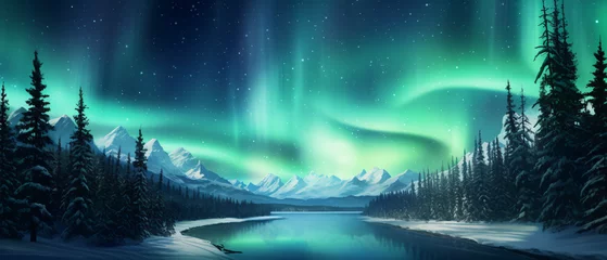 Poster Majestic Aurora Borealis Dancing over Snow © Fauzia