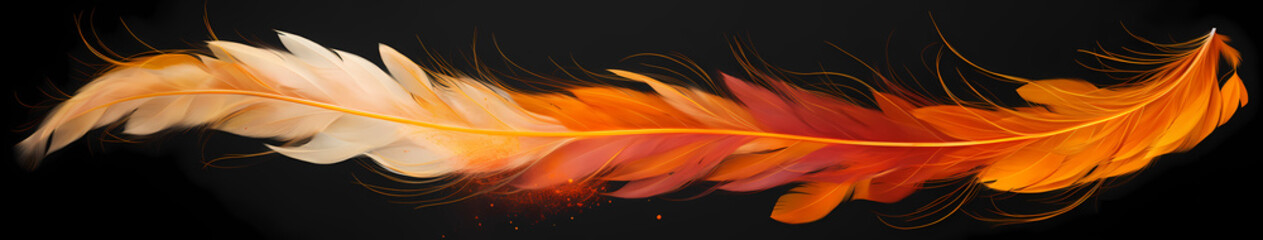 A fiery phoenix feather, each strand a gradient from ash gray to incandescent orange, curling with heat