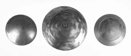 iron round shield isolated on white background - obrazy, fototapety, plakaty